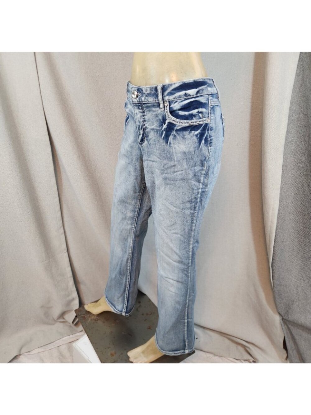 Cato Blue Jeans Mid Rise Acid Wash Boot Lg Denim Blue Jean Petite Siz 14P 34Wx29 - Picture 8 of 16